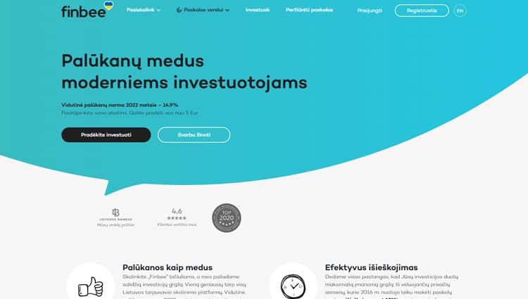 Finbee – tai 2015 metais atidaryta tarpusavio skolinimo platforma, kurioje galima investuoti į paskolas ir uždirbti iš mokamų palūkanų. 
