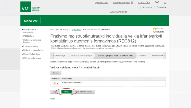 Individualios veiklos vykdymo adresas.