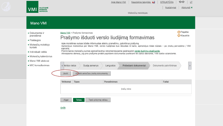 Papildomi verslo liudijimo dokumentai.