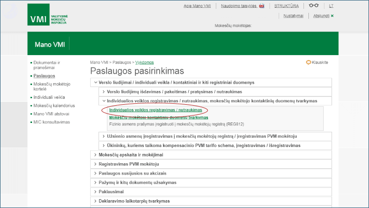 Individualios veiklos registravimas