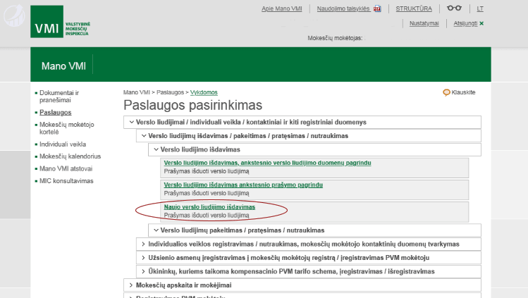 Surandame mums reikalingą paslaugą „Naujo verslo liudijimo išdavimas“.