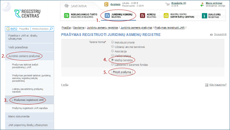 Pildome prašymą dėl mažosios bendrijos įregistravimo juridinių asmenų registre.