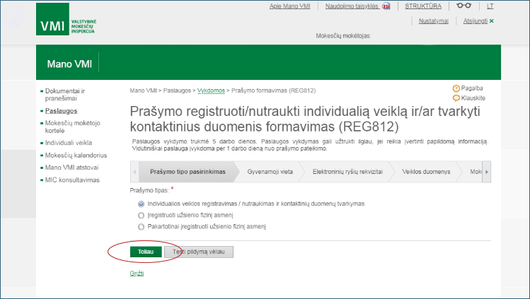 Prašymas įregistruoti individualią veiklą.