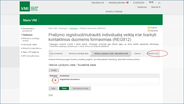Individualios veiklos vykdymo vietos panaikinimas.