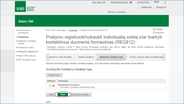 Mokesčių mokėtojo tipas.